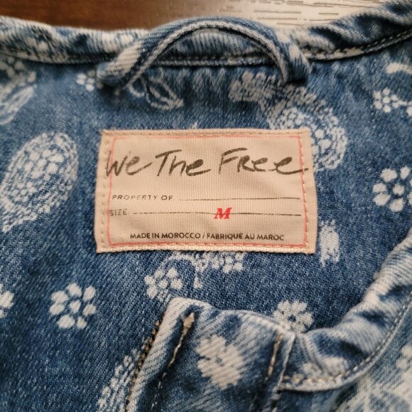 Free People Layla Printed Denim Bomber Jacket Womens M Floral Vintage Boho 90s - Picture 5 of 8